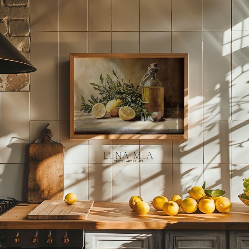 Lemons and Olive Oil Still Life Oil Painting Style – Mediterranean ...