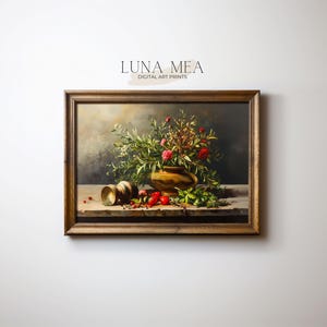 Decorazione della parete della cucina in stile country | Natura morta con erbe aromatiche, spezie e pomodori stampa artistica | Stampa artistica di fattoria rustica | Arte murale stampabile