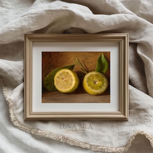 Lemon Still Life Art Print | Antique Fruit Oil Painting | Rustic Kitchen Wallart | Vintage Lemon Poster Artwork |Digital Printable Wall Art