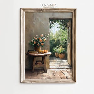 Open Door to Garden Wall Art | Rustic Farmhouse Wall Decor | Cottagecore Poster Print | Mediterranean Still Life |Vintage Oil Painting Style