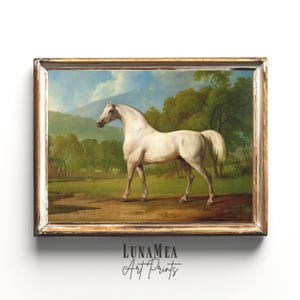 White Horse Art Print | Horse in Landscape | Vintage Horse Painting Wall Art | Printable Wall Decor | Antique Oil Painting |Digital Download