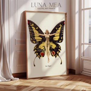 Flapper Woman Butterfly Art Print | Vintage Female Art Nouveau Fairy Painting | Antique Fantasy Mythology Digital Print | Printable Wall Art