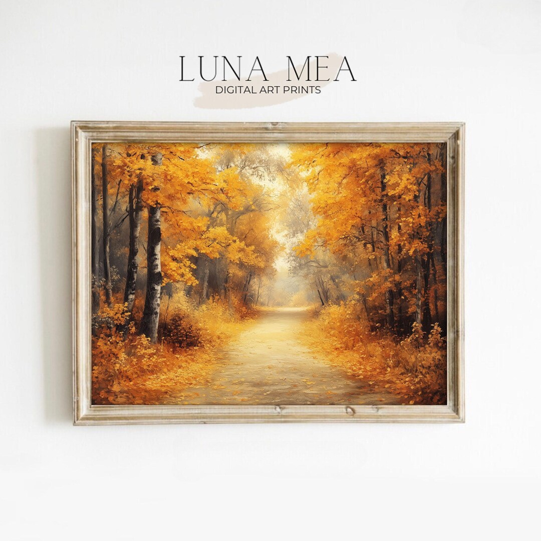 Moody Autumn Forest Path Wall Art – Rustic Fall Landscape Digital ...