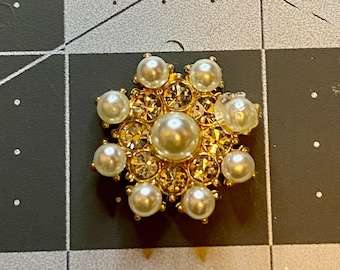 1 Inch Pearl and Rhinestones, Crystal Button Embellishments