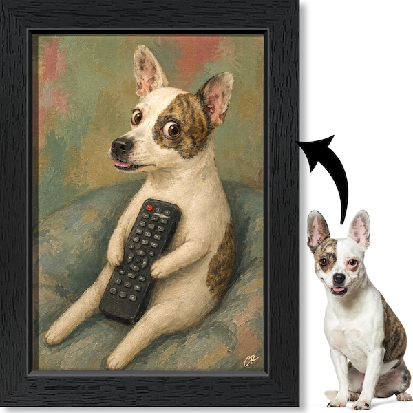 Custom Awkward Pet Portrait Hand Painting Vintage Anthropomorphic Art Funny Dog Art Naive Pet Painting Whimsical Pet Portrait Framed