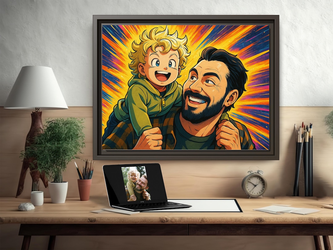 Custom Anime Portrait From Photo, Action Hero Character Art, Framed Canvas Print