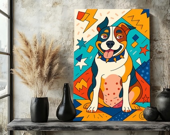 Retrato personalizado de mascota en estilo pop cubista moderno: enmarcado, póster, digital o lienzo.