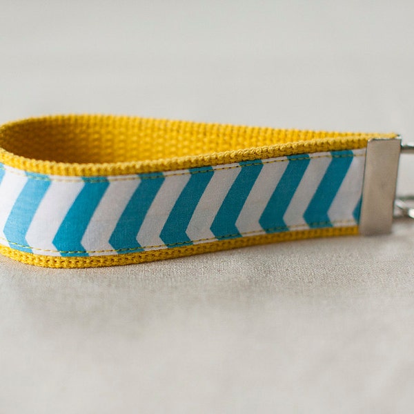 Blue Chevron on Yellow Key Fob Wristlet Great Stocking Stuffer