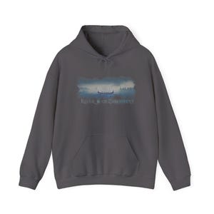 Viking Longship River Cruise Minimalist Hoodie, Rivers of Discovery Sweatshirt, Design de mapa de viagem, Reno Danúbio Amsterdã Budapeste