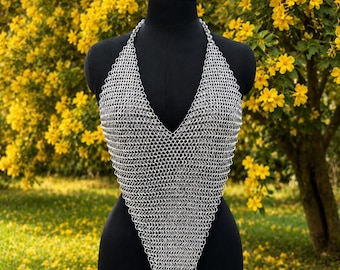 Top de malla metálica medieval de aluminio con uniones reforzadas para mujer