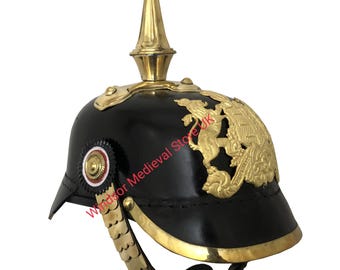 ドイツ軍ピッケルハウベヘルメット：プロイセン帝国軍革製レプリカ