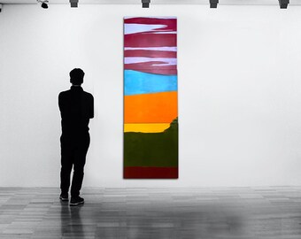 Triptych Original Oil Painting | Triptych Abstract Art | 34×102 inches | Nautical Twilight | Artist: Frieda Howling