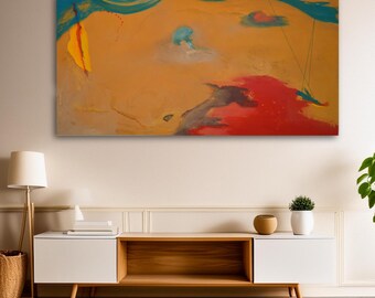 Abstract Oil Painting 'Beach Play' - Fine Art Original by Frieda Howling, 48x25 inches l Artist: Frieda Howling