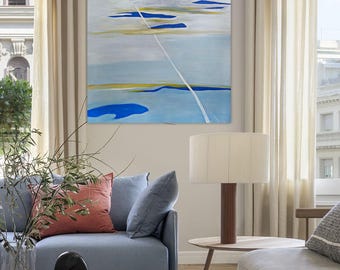 Abstract Art Oil Painting | Original Artwork "Journey" | 40x40 inches large oil painting | Expansive Blue Space by Frieda Howling