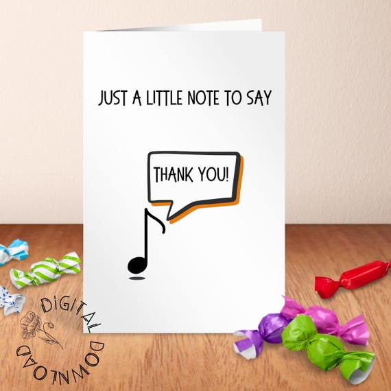 Funny Music Thank You Note: Printable Blank Card (PDF Download) - Etsy