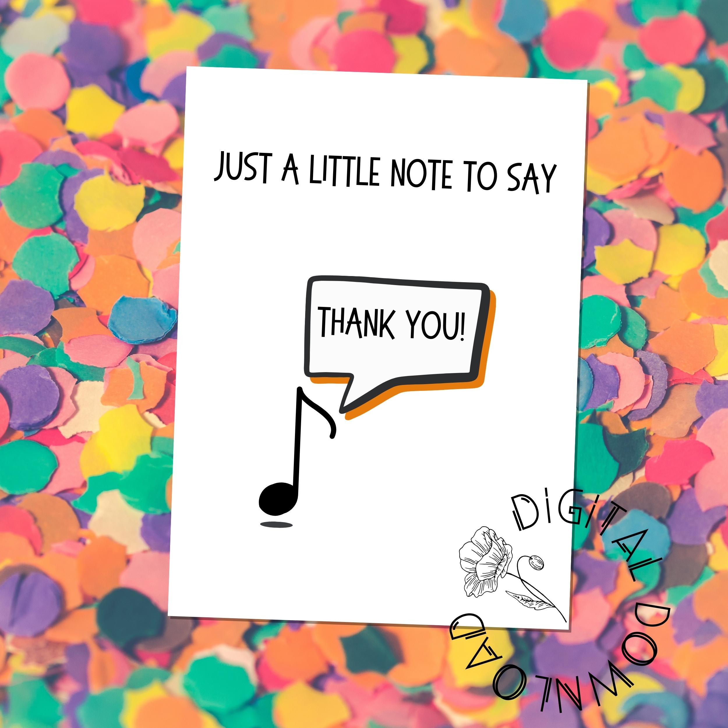 Funny Music Thank You Note: Printable Blank Card (PDF Download) - Etsy