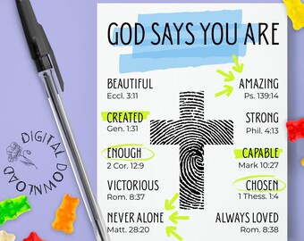God Says You Are | Encouraging Notes for Students | Digital Notecards