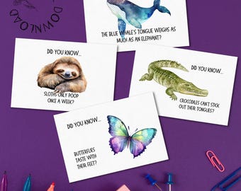 24 Fun Animal Facts | Lunch Box Notes | Weird Animal Facts | Note Cards for Kids Teens | Digital Download