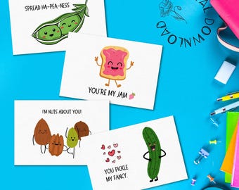 24 Lunch Box Notes | Funny Food Puns | Affirmations | Note Cards for Kids | Digital Download