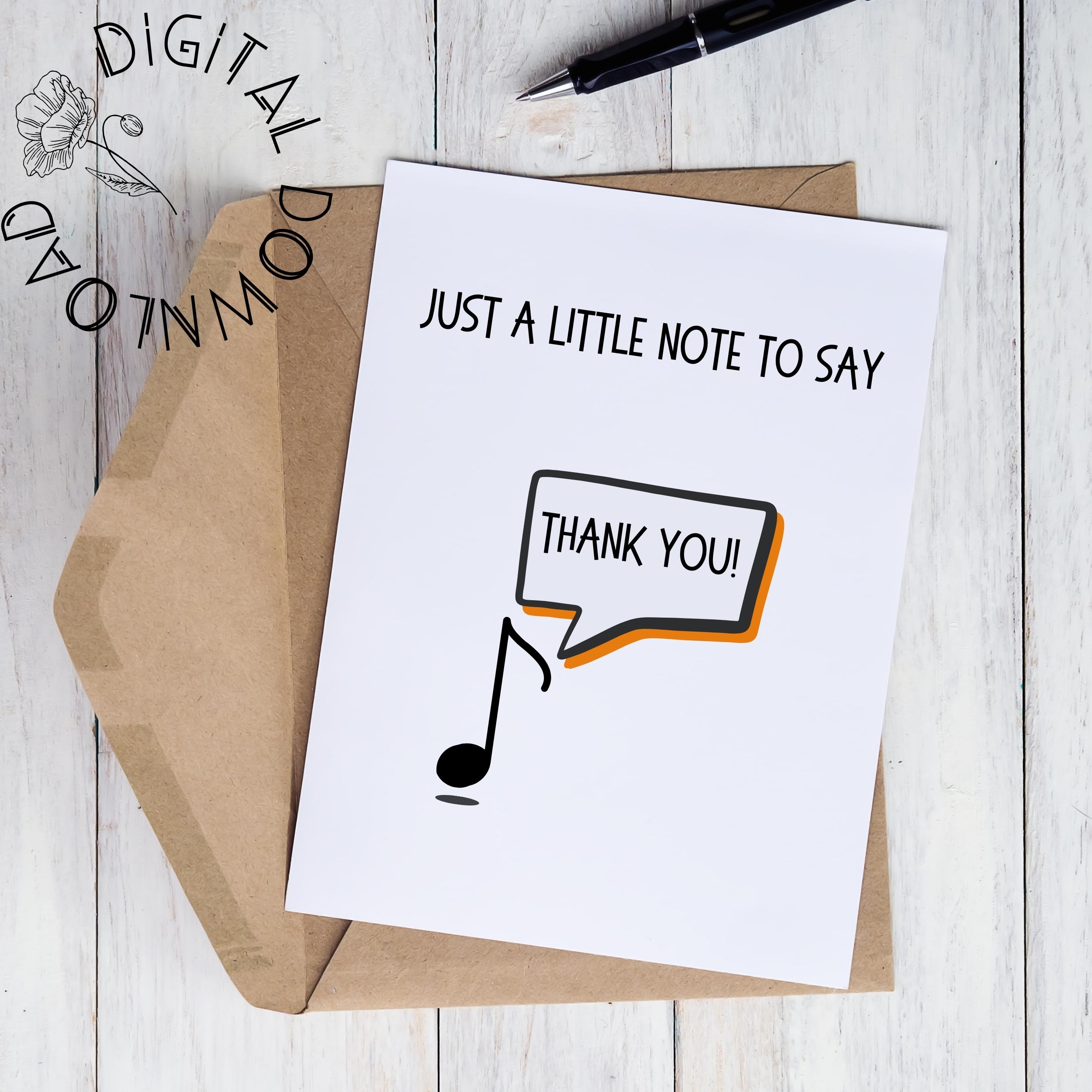 Funny Music Thank You Note: Printable Blank Card (PDF Download) - Etsy