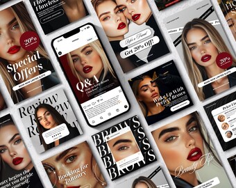 Brow Technician Instagram Templates, Eyebrow Lamination Instagram Posts & Stories Social Media Posts for Brow Techs Marketing Templates Brow