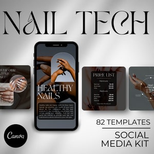 Nail Technician Instagram Template, Nail Artist Branding Kit, Nail Tech Canva Templates, Manicure Social Media Posts, Beauty Salon Templates