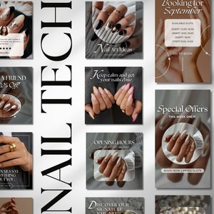 Nail Tech Instagram Templates | Nail Artist Social Media Posts | Gel Nails Canva Designs | Manicurist Stylist Templates for Nail Technicians