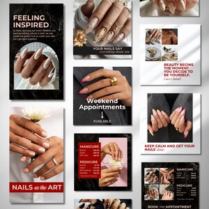 Nail Technician Instagram Templates Editable Nail Artist Branding Kit Nail Tech Canva Templates for Social Media Manicure Posts Beauty Salon