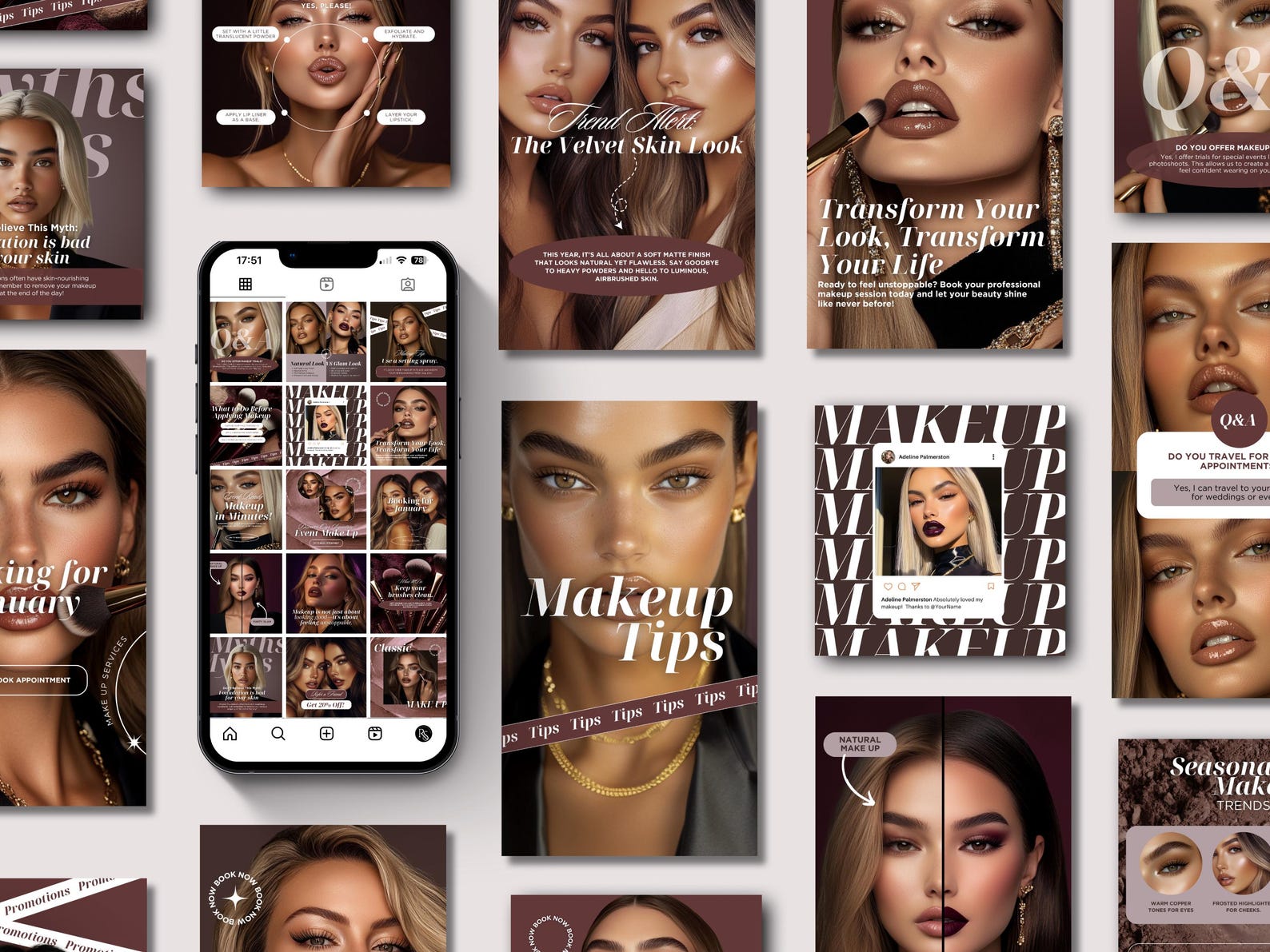 Makeup Artist Instagram Templates Beauty Salon Branding MUA Social ...