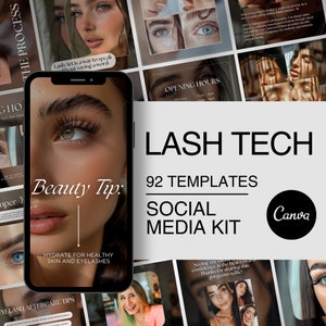 92 Editable Canva Templates for Lash Technicians | Eyelash Extension Social Media Posts, Lash Artist Branding Kit, Beauty Business Instagram