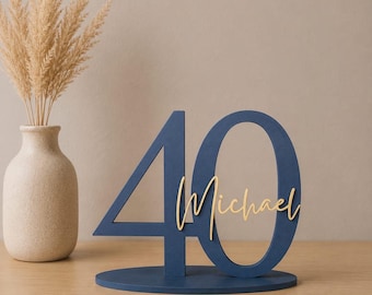 Número de cumpleaños extragrande con nombre, número de aniversario, decoración de mesa, adorno para pastel de 15-21 cm, número de cumpleaños 16, 18, 30, 40, 50, 60, 65, 80