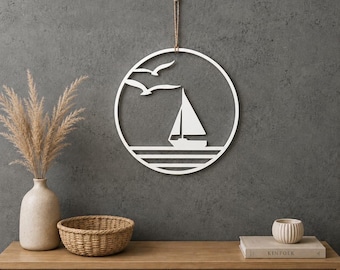 Decoración de ventana con velero y gaviotas: decoración marítima impresa en 3D