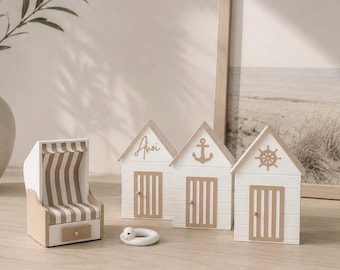 Casas de playa impresas en 3D, set de 3 – Regalo personalizado – Náutico