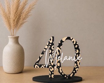 Número de cumpleaños con el nombre Leo Look, número de aniversario, decoración de mesa, adorno para pastel