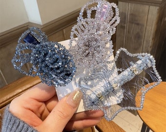 In the mirror Moon Crystal flower hairpin personality light luxury side ear clip niche design duck beak clip hair accessories twinkle