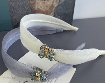 Simple temperament headwear Crystal ore Organza elegant headband all go out headband hair clip