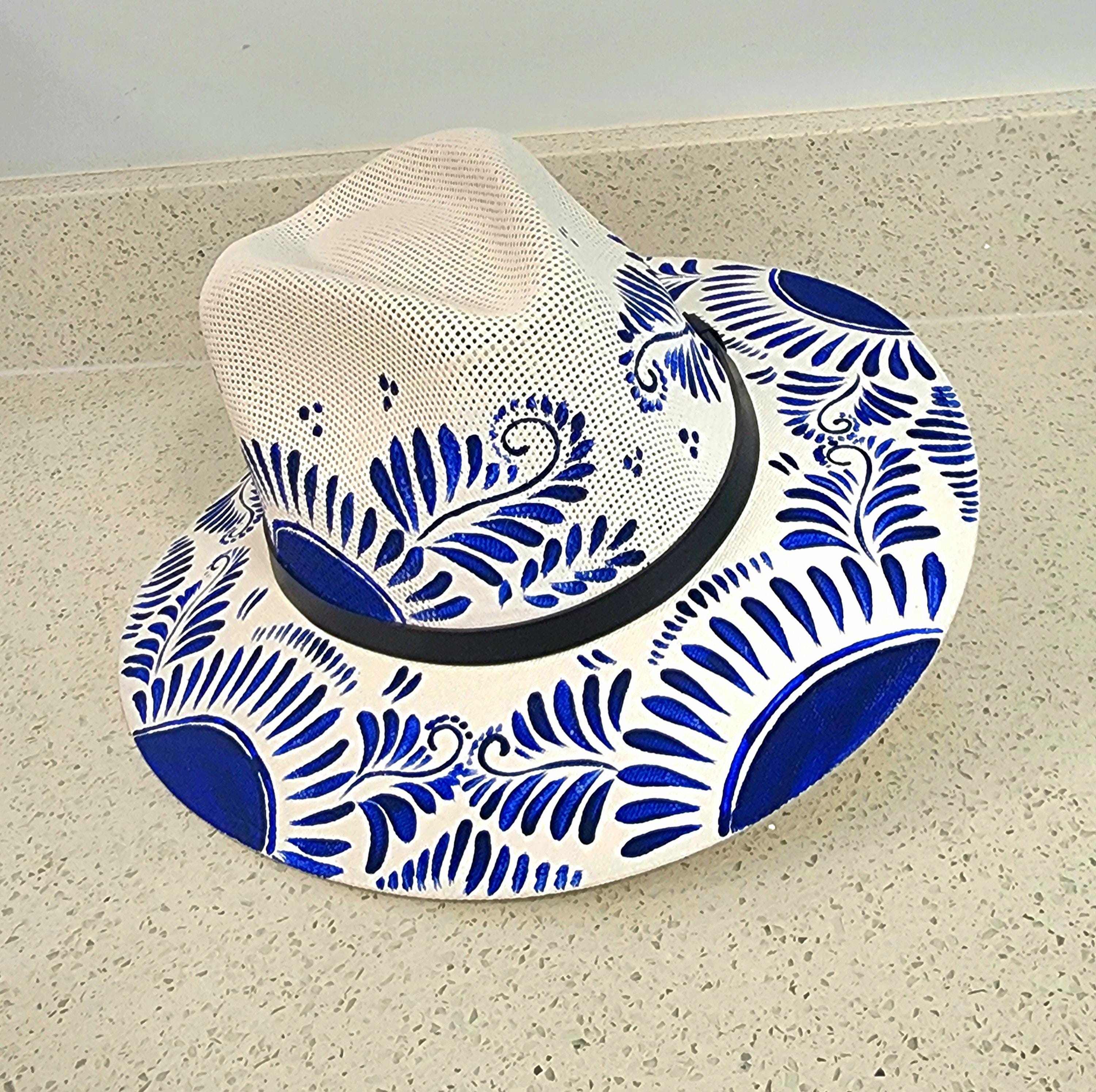 This is white blanc and hat handcrafted by art Asians in Mexico uniquely Hand-painted Hat from Mexico - Chi Chi Collection - White  main image 4