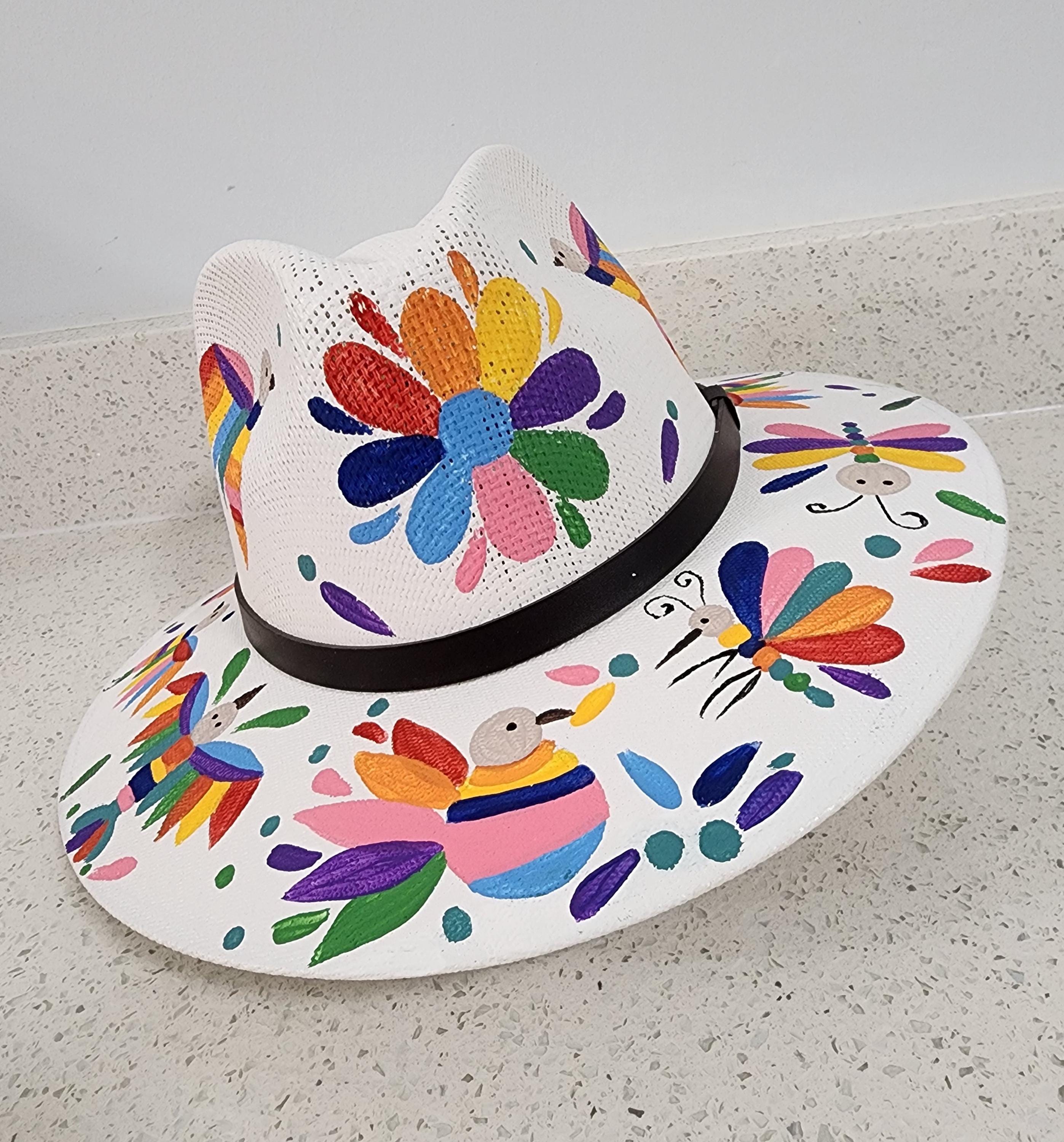 NEW Mexican Artesanal Hand Painted Straw Hat Size Medium Gorgeous Large Hand Painted Mexican Straw Hat - Artisanal  main image 4