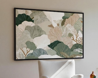 Abstract Botanical Canvas Print, Sage Green Beige Leaf Art, Organic Modern Living Room