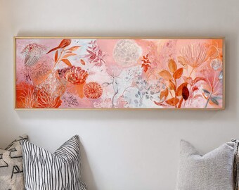 Abstract Botanical Canvas Wall Art, Coral Terracotta Floral Print