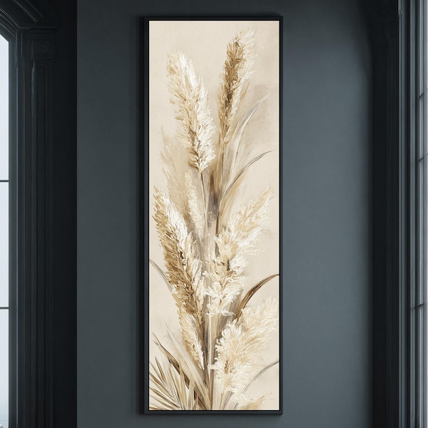 Pampas Grass Framed Canvas Print, Beige Boho Botanical Wall Art