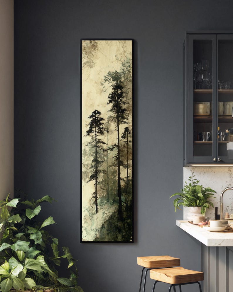 Misty Forest Canvas Art, Neutral Woodland Landscape, Vertical Wall ...