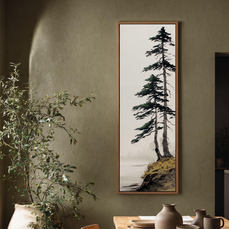Minimalist Pine Tree Canvas Art, Japanese Zen Landscape Painting ...