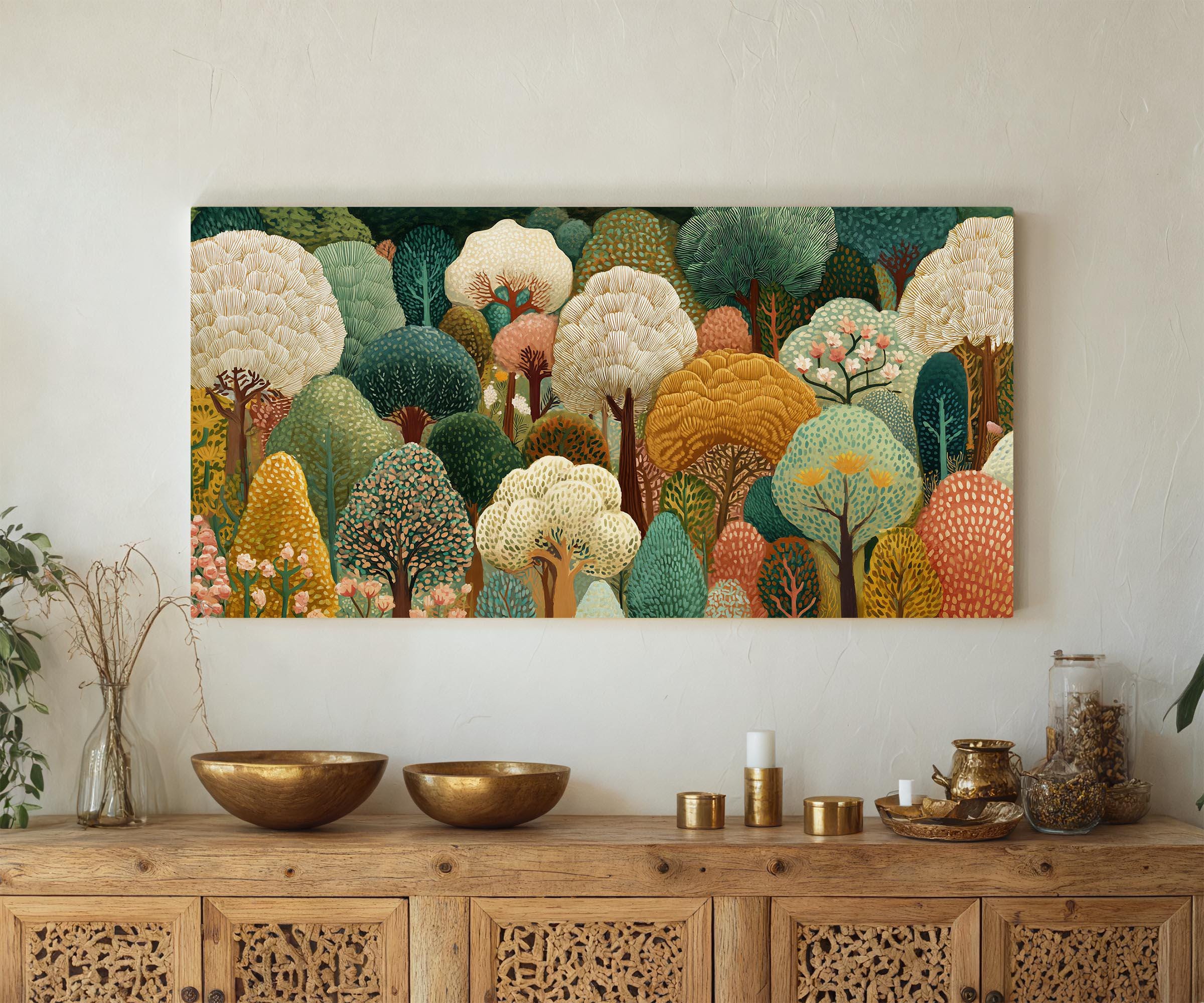 Whimsical Forest Canvas Wall Art Print, Folk Art Woodland Decor - Etsy