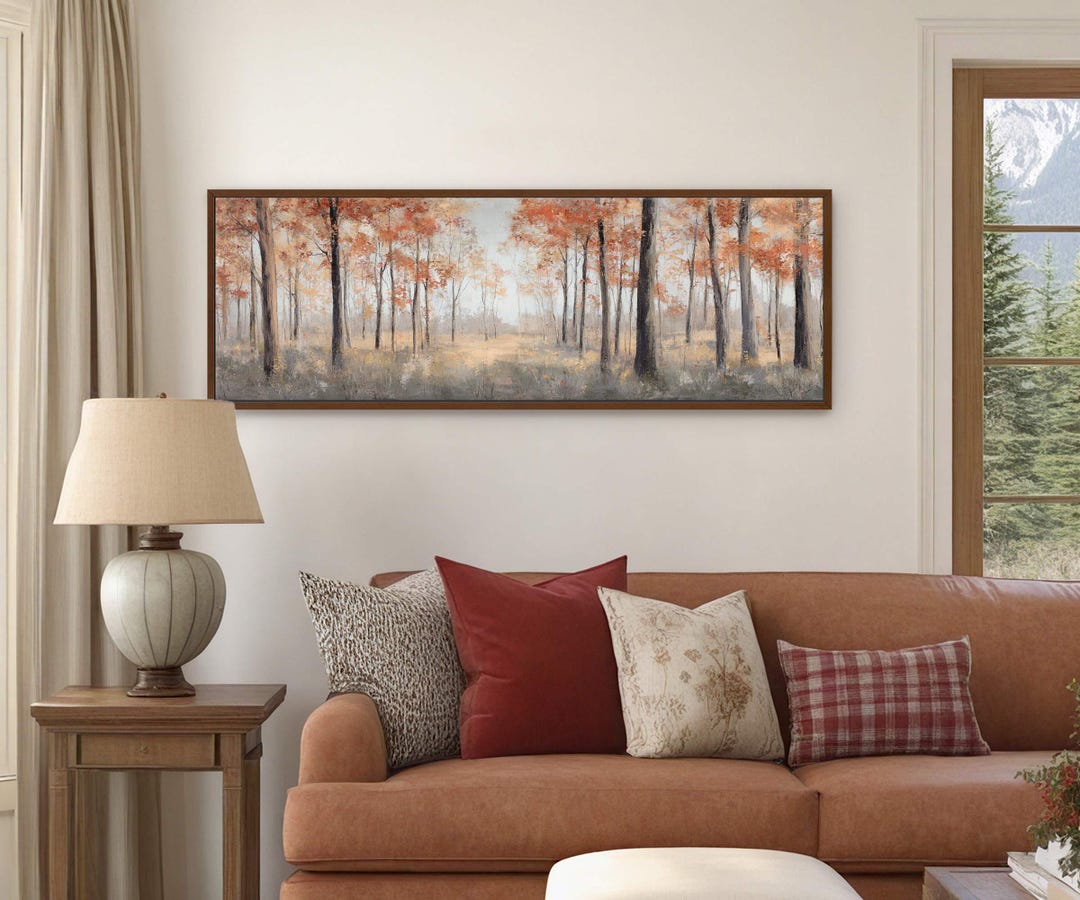 Misty Autumn Forest Canvas Print, Framed Woodland Landscape Wall Art - Etsy