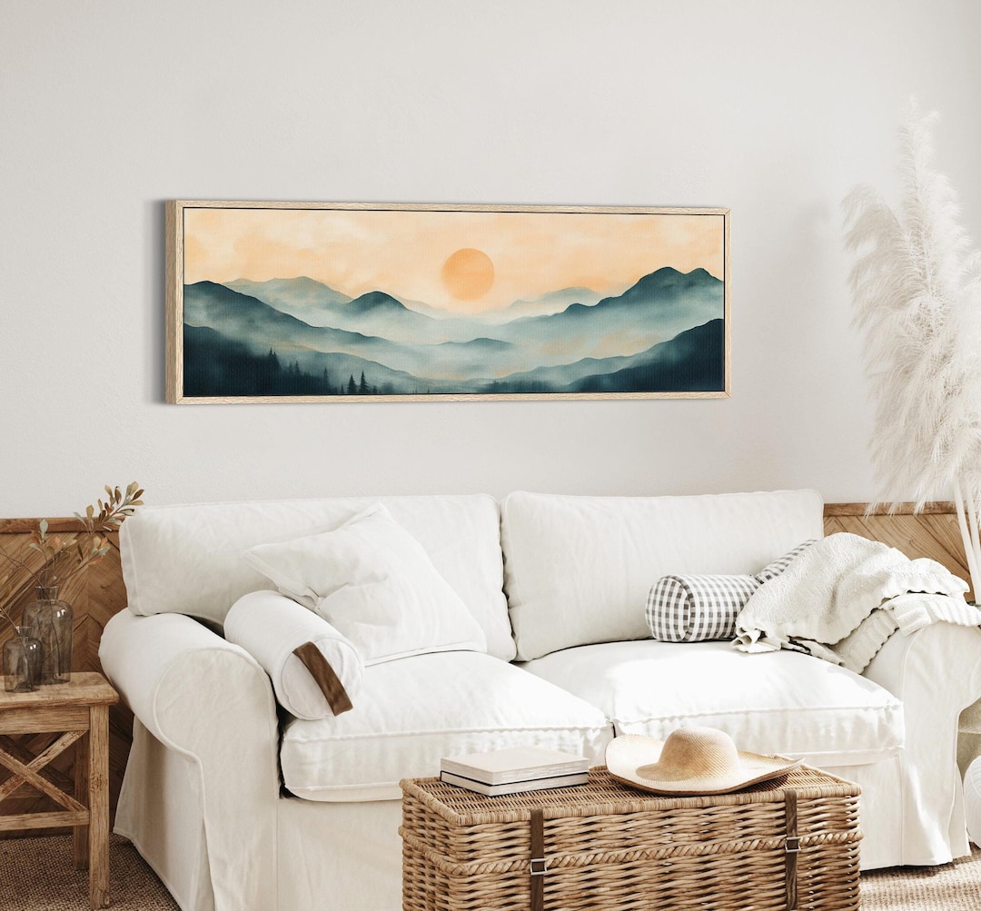 Misty Mountain Sunset Landscape Print, Framed Canvas Wall Art - Etsy