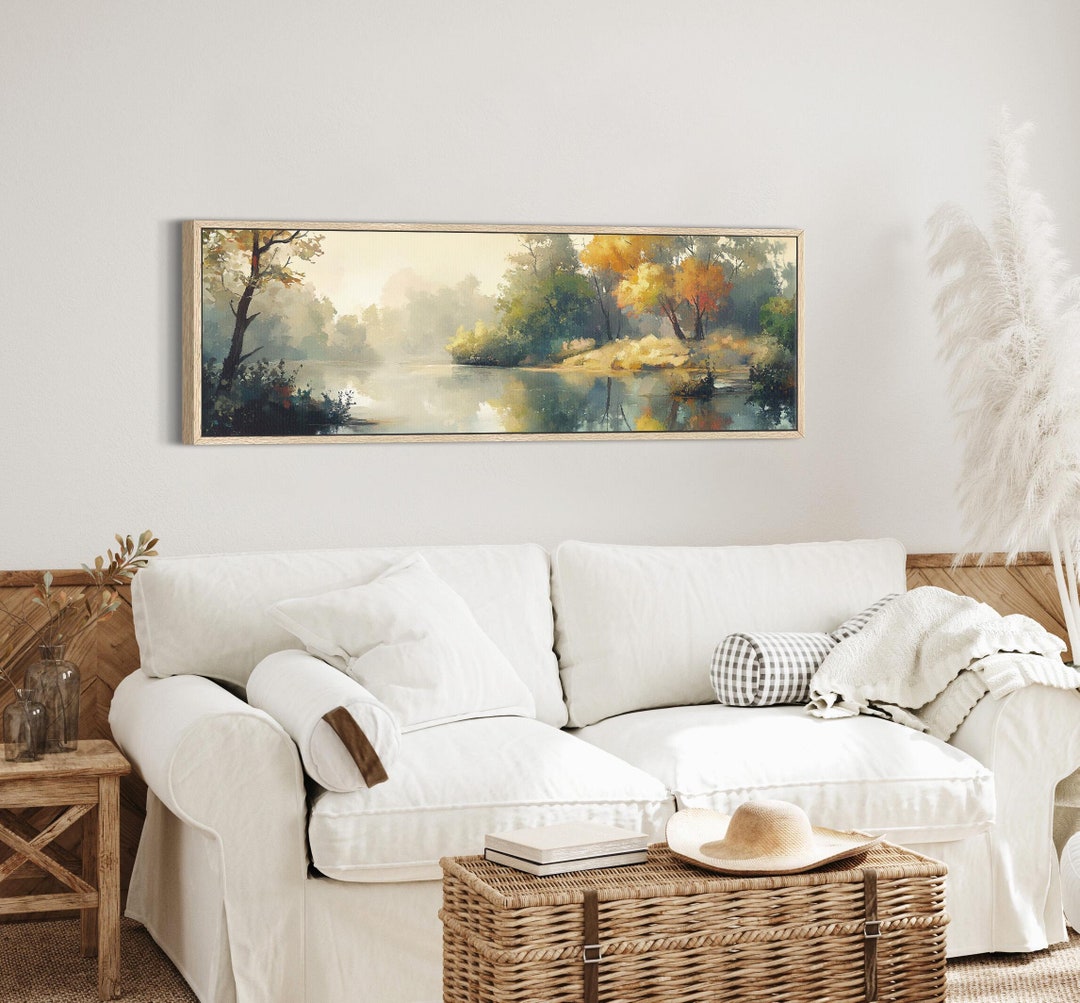 Autumn River Landscape Art Print, Rustic Countryside Canvas Wall Decor ...