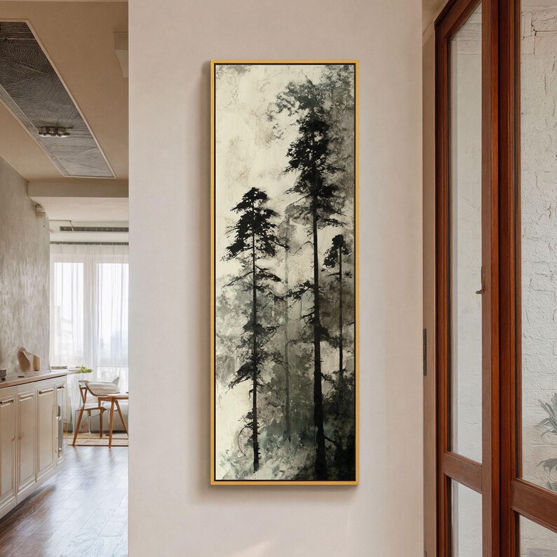 Misty Forest Canvas Art, Neutral Woodland Landscape, Vertical Wall ...