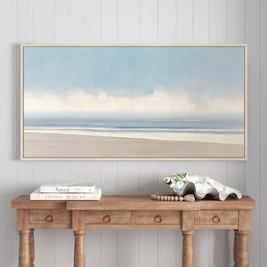Subtle Ocean Hues Canvas Art, Muted Coastal Landscape Print, Serene Beach Horizon Artwork for Modern & Calm Interiors, Framed Canvas Art