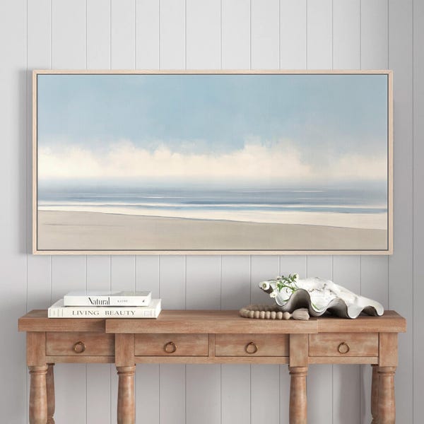 Coastal Landscape Canvas Art, Subtle Ocean Hues, Framed Print